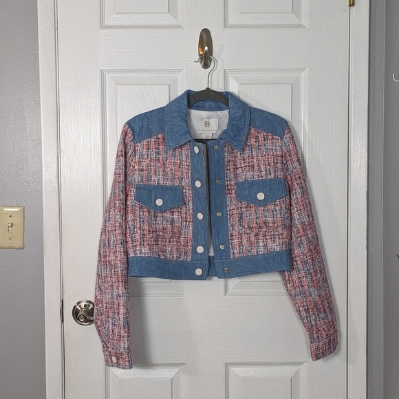 New House of Harlow 1960 Preppy Tweed Cropped Pearlscent Button Blazer Size‎ S - Picture 4 of 12